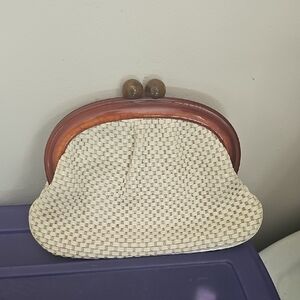 Vintage Cara Couture Woven Clutch with Tan and Brown Accents